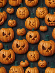 Seamless Halloween Pumpkin Pattern on Rustic Wood Texture &ndash; Cozy Autumn Wallpaper with Jack-o'-Lanterns and Earthy Tones