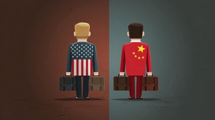 US and China Businessmen Facing Trade War – Economic Conflict and Global Rivalry Concept