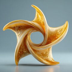 Intricate orange and white sculpture with swirling patterns positioned on a soft gray background in a well-lit space