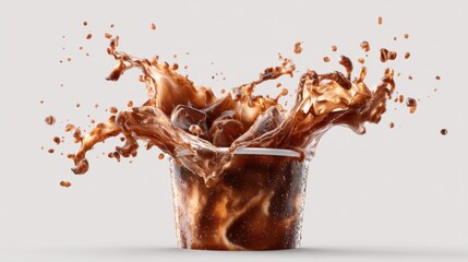 A splash of delicious beverage overflows from a transparent glass, capturing the moment of liquid dynamism