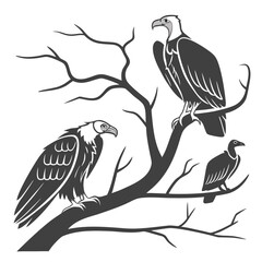 Naklejka premium Three Vultures Perched on Bare Tree Branches Glyph Style Icon 2