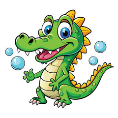 Obraz premium Cartoon crocodile with bubbles