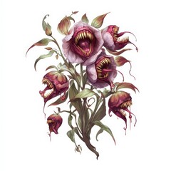 Unique flower design featuring monstrous faces and vivid colors on a white background Generative AI