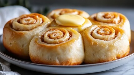 Delicious Cinnamon Rolls with Creamy Butter on Top in Inviting Setting