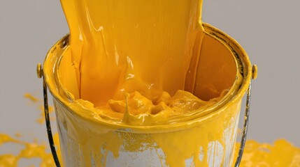 A Paint Bucket overflowing with bright yellow color