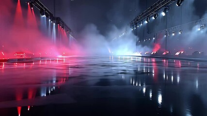 A runway awash in dramatic lighting smoke and reflections - Powered by Adobe
