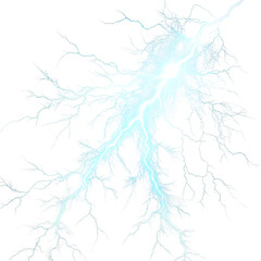 Dramatic Blue Lightning Strike with Electrical Arcs on Transparent Background