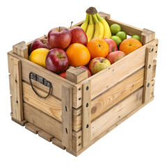 Rustic Wooden Crate Overflowing with Vibrant Fruit isolated on transparent background
