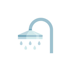 This image depicts a showerhead with water droplets falling downward, symbolizing cleanliness, hygiene, and personal care. The showerhead is designed in a minimalist, modern style with light blue tone