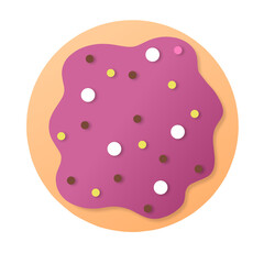 Stylized Cookie with Purple Frosting and Colorful Sprinkles, Top View, Isolated.