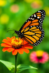 Fototapeta premium Butterfly is sniffing the beautiful flower stamens. Butterflies are colorful animals with a variety of colors. 4K 9.16 images.