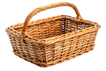 Obraz premium Rustic wicker basket with handles on transparent or clear surface PNG background
