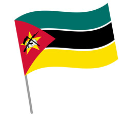 Mozambique national flag flutters with flagpole