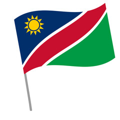 Namibia national flag flutters with flagpole