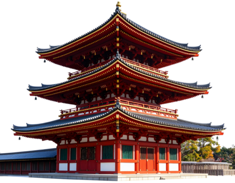 Traditional Japanese Pagoda with Multi-Tiered Roof and Ornate Architecture, Isolated PNG