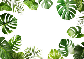 Obraz premium Tropical foliage features composition of monstera and palm leaves on transparent background. 