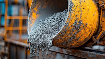 Close-Up of Weathered Concrete Mixer with Dry Cement
