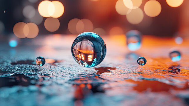 Small holographic spheres floating in front of a glowing leather surface 