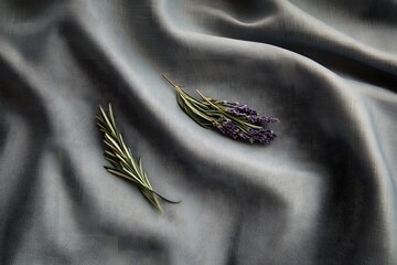 Elegant Grey Fabric Drape with Lavender and Rosemary