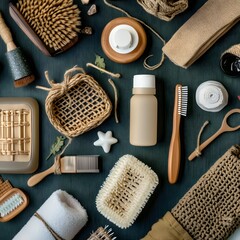 Relaxing Spa Day, Eco-Friendly Bath Products, Wooden Brushes, and Natural Textures