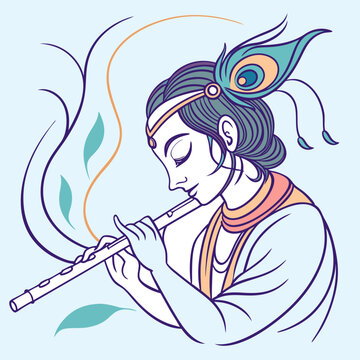 krishna playing flute, blue background clip art preview