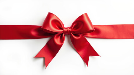 Elegant red ribbon bow on white background, perfect for gift wrapping and celebrations, adding festive touch to any occasion