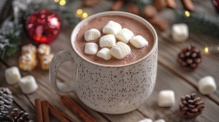 Close-Up Shot of Hot Chocolate with Marshmallow and Sweets on Wooden Table