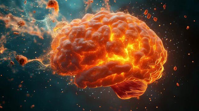 A vibrant and dynamic depiction of a brain emitting glowing energy and brightness, highlighting its intricate details and movement
