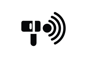 Black silhouette icon of a megaphone emitting sound waves on a clean white background