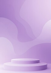 A lilac colored product display podium with abstract shapes in the background.