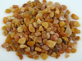 Amber Stone Pile, Golden Yellow Brown Pebbles, Small Gravel Texture, Natural Mineral