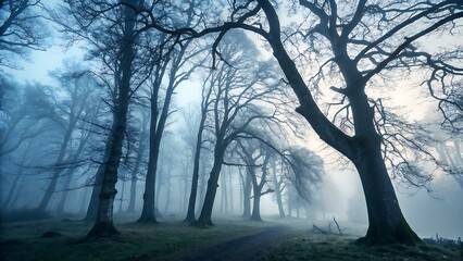 fog in the woods,winter, tree, snow, forest, nature, landscape, cold, trees, sky, park, frost, season, white, ice, branch, sun, wood, fog, road, path, blue, woods, mist, frozen, autumn