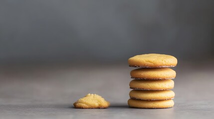 Delicious Golden Cookies Stacked High on Gray Surface