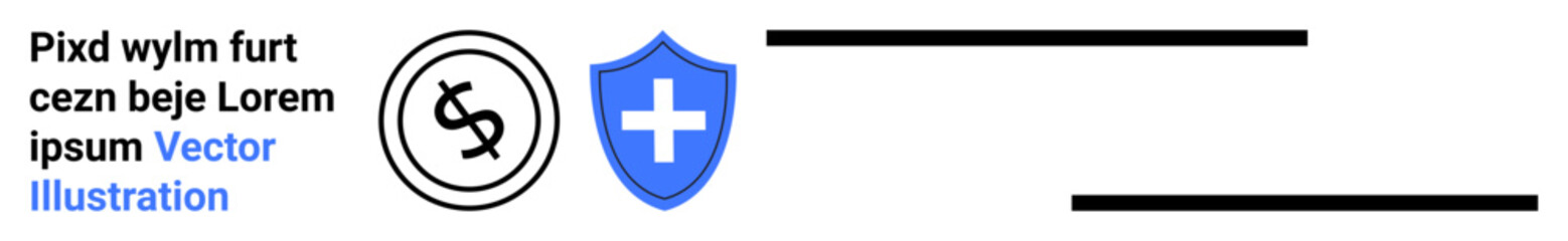 Obraz premium Dollar icon within circle paired with blue medical shield. Ideal for finance, healthcare, insurance, safety, stability, investments, medical planning. Abstract line flat metaphor