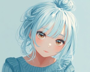 Adorable Anime Girl Soft Shading, Large Eyes, Cute Style
