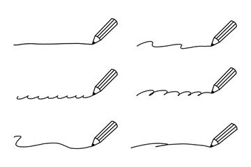 シンプルな手描き風の線画イラストセット　鉛筆・黒