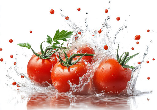 splash with  tomatoes isolated on a transparent background