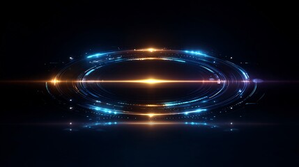 Futuristic glowing portal with circular light effects, digital technology backdrop