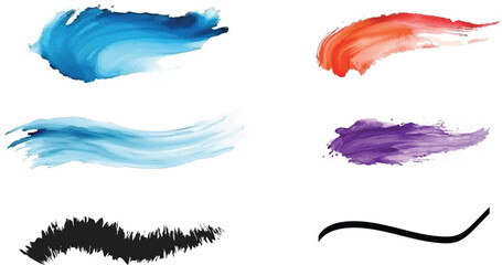 Abstract Watercolor Brush Strokes, Colorful Paint Swirls, Design Elements for Artists and Designers