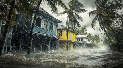 Heavy rain and flooding impact coastal homes during a natural disaster event
