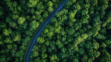 Winding road through a dense forest canopy.