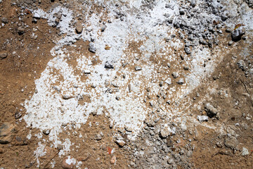 Concrete and cement stains on ground. Abstract messy construction background