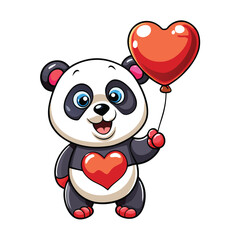 Cute panda holding a red heart-shaped balloon