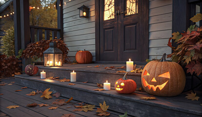 Obraz premium Halloween Decorations on Front Porch 