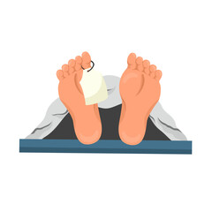vector illustration of a corpse lying with tags on its feet