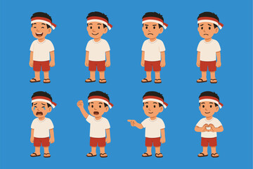 Indonesian Kid Celebrate Independence Day with Red White Headband