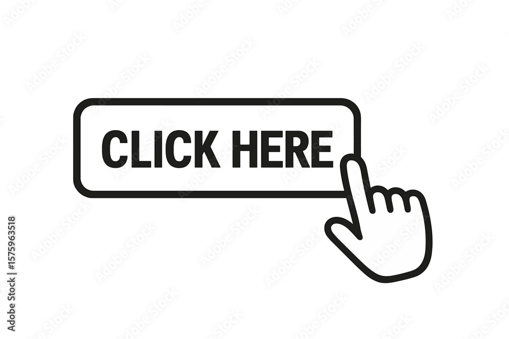 Fototapete Click here button with hand cursor pointer icon. Call to action web design element. Vector for website and mobile app. UI UX symbol for internet navigation link. Flat vector.