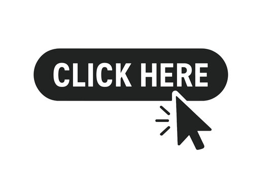 Click here button with mouse pointer icon. Vector for web navigation and app interface. Call to action CTA symbol. Isolated graphic design element on transparent background.