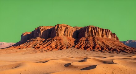 Arid Mountain Isolated on Green Background