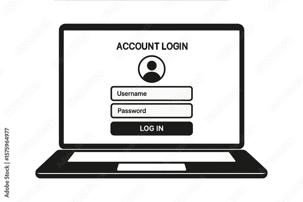 Poster secure account login page on laptop screen. vector illustration of username and password input form.